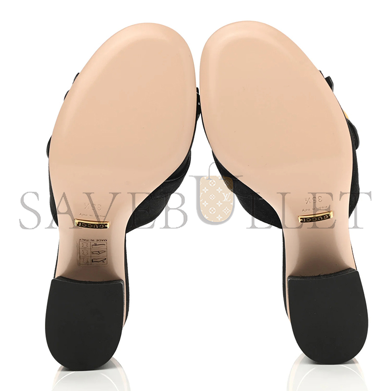 GUCCI WOMEN'S BLACK SUEDE GG MARMONT SLIDE 458051